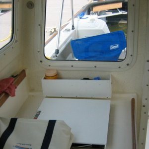 Shelf (made from StarBoard) mounted under starboard aft window