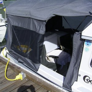 Media 'The side panel folds back and the top folds under for easy access at the dock. Both sides are the same.' in album 'I've added the screens to the side and rear panels.'