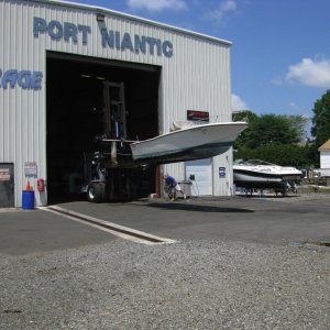 Our 2012 new home:   Port Niantic boat valet facility in Niantic Bay Connecticut.