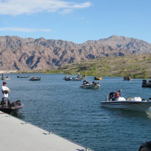 Part of 120 bass boats that launched for a tournament, what a bunch.  Some of these things go 80 mph.  The winner for the first day caught 5 fish, the total weight 12 and a half pounds.  The Big fish was just over three pounds.