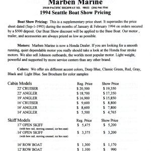 C-Dory 1994 Seattle Boat Show Pricing Pg 1