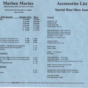 1996 C-Dory Accessories List
Seattle Boat Show