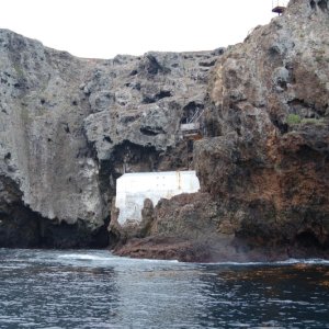 Landing Cove.  Ladder is on left of concrete landing -- about 8-12 rungs depending on tide.  Then, 150+ steps up to the Island's plateau.