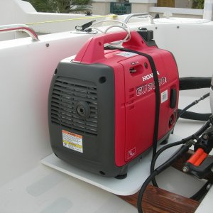 Generator in place and ready to run.   Security wire or chain is run through rod holder and locked so it cannot be pulled out.