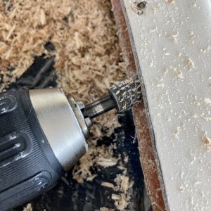 Yet another boater lent me this great little rasp bit that was exactly the right diameter (luckily I brought my drill)