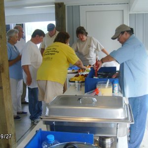 Paula cooking Omelets for everyone while the line forms.