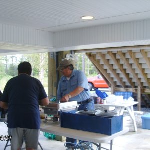 Bob cooking breakfast.