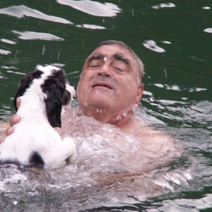 Baxter and Pat Go For a Swim - Lake Pend Oreille - 8-18-07