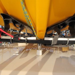 Media 'front view of front saddle set (17.5 inches at outside edge and 6 inches up from bar to contact point)  This is the measurement with boat on saddles so they are squished down an inch or so. 2 inches between saddles for keel clearance' in album 'Cruising in the Pudgy'