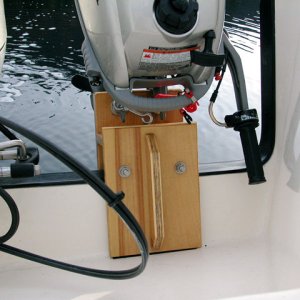 Honda 2 HP bracket of my own design used to transport the engine while underway