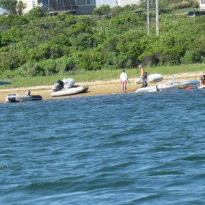 Dingy beach in the salt pond at Block Island