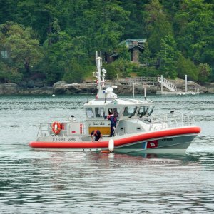 CG performing a man overboard drill in Friday Harbor