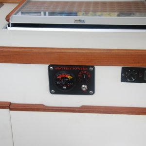 Sea Angel's Battery Power Meter - 2

The meter is centered in front of the stove with plenty of room behind it for the harness routing with a 6" service loop.