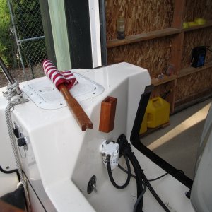 Media 'Flag pole slides in to square tube with dowel stopper.' in album 'photo by Kidder on Lake Chelan, WA'