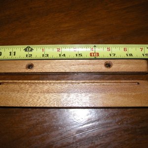 Media 'Top view of top guide. Side view of bottom guide which are 2 - 3/4"pieces glued together for the 1 1/2" height needed to clear the breaker switches.' in album 'Top support guide resting on a 3/4" temp. spacer to simulate the cabin setup.'