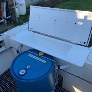 Fish box, cutting table, and bait tank.