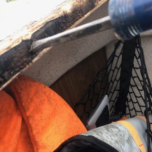 About 3 inches of damage to coring forward. Screwdriver sinking in to coring nicely.