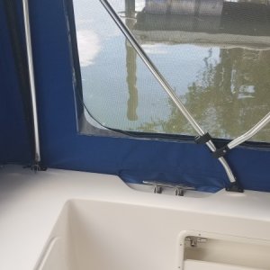 Camper back frame attachments placed outside of future railing placement.