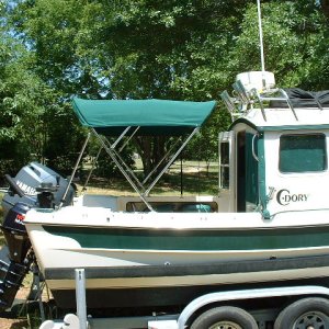 Bimini is freestanding with removable front section for added ventilation if desired