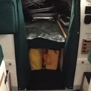 Life raft and ditch bag. Throw rope in the middle