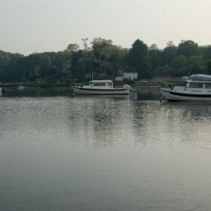 Hunky Dory, Crescent Girl, and unknown CD-25 on moorings at OLM
