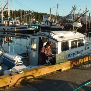 Cooking dinner on the Hoonah, Alaska harbor transient dock