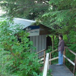 Port Alexander, Post Office.  Mail delivered by boat twice a week in summer & once in winter