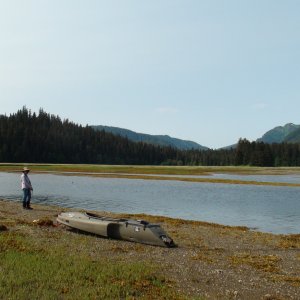 To shore in Mokai for walk in far west Gambier Bay inlet.