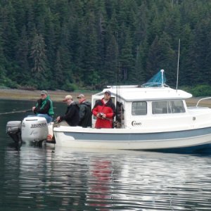 Port Fredrick near Hoonah.  Four guys fishing out the cockpit of a 22 foot no name C-Dory