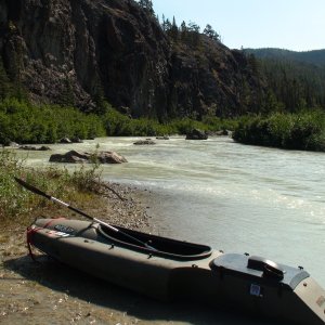 Looking up stream after coming ashore with plugged jet and stalled motor