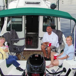 Cathy with friends Bob & Dawn after a day going up the river