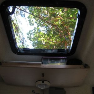 View upwards with hatch open-- hinges on aft side.