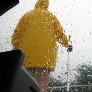 Joan in the rain