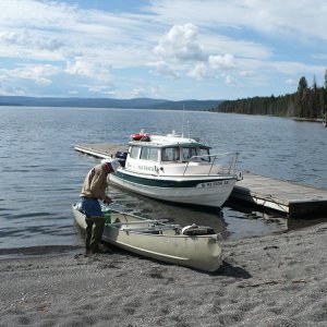 Yellowstone John readying the canoe for our 2 days of exploration into the south arms of YSL, 2010.