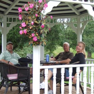 The Rizzos and Smiths having cocktails at the Adams Basin Inn