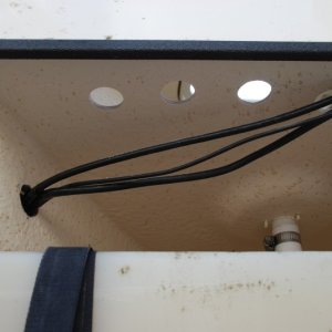 Ventilation holes, from the bottom looking aft.   Wiring is for the Lowrance fish finder.

More to come