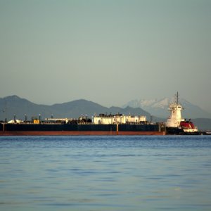 Media 'A tanker barge and tug at the refinery' in album 'A flat calm north end of Rosario Strait, after entering via Obstruction Pass, after leaving James Island May 4th, 2019'