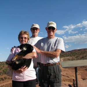 Marie W/Miss Priss, Brent and DR. Bob (Thataway) at Capitol Reef NP