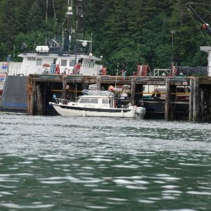 Fuel Dock at Cordova (2/3 Tide.  Notice the 100 foot tender on the other side.