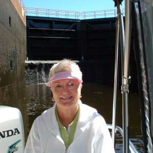 Media 'Polly at another lock later in the year after the camper canvas was installed' in album 'getting ready to lock through'