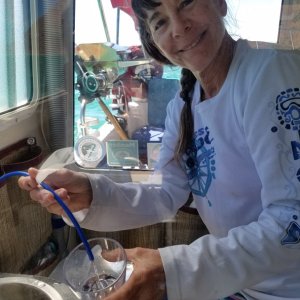 Using the watermaker for the first time in Ensenada el Cardonal on Isla Partida 27 miles north of La Paz.