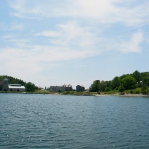 Fayette Entrance. Iron smelters and some of the restored buildings.