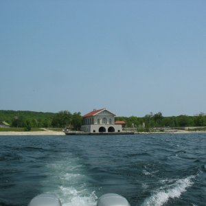 Rock Island WI, another view of ferry landing. Across the strait is Jackson Harbor on Washington Island. Very shallow in harbor, not a great overnight stop, okay to anchor out for a night.