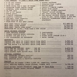 1983 C-Dory boats price sheet, 27?