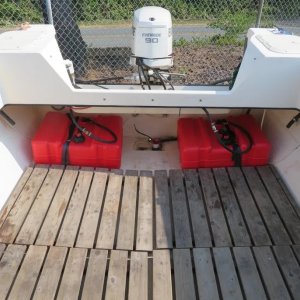 Original fuel tanks had been removed but were included with the boat. Rustic pallet floor.