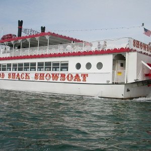 It really is a \"showboat\" because the wheel is fake but was still an usual sight for us!