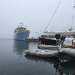 Rock Harbor is visited by the Ranger Ferry. They made it through the fog.
