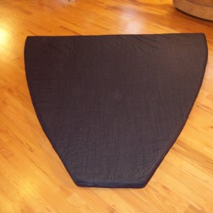 Cushion cover sewn by Junction House in Dawson Springs, KY with 3" memory foam inside. Memory foam cushion is placed on top of factory foam cushion and makes a considerable difference in sleeping comfort.