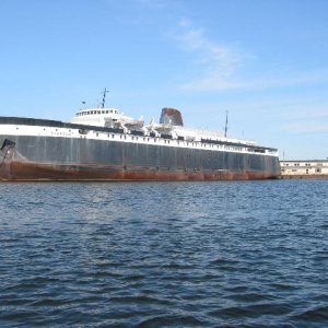 Derelect car ferry Spartan, sister ship of the Badger.