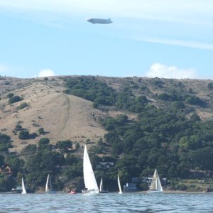 A Blimp checking out the yachts racing on the Bay